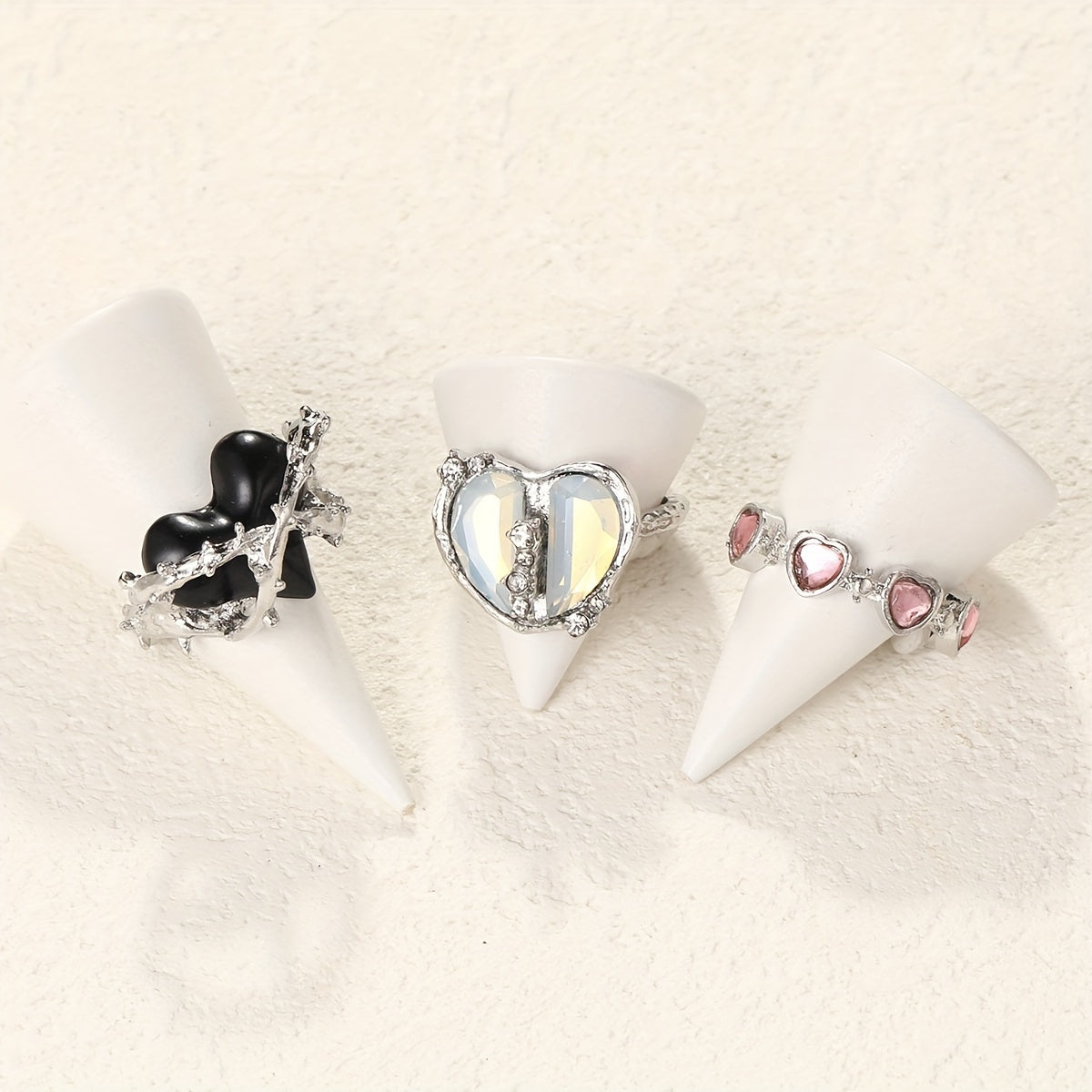 Y2k Sweet Heart Ring Inlaid Zircon Decor For Daily Outfits Lovely Gift