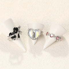 Y2k Sweet Heart Ring Inlaid Zircon Decor For Daily Outfits Lovely Gift