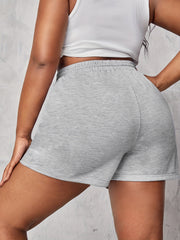  Art Letter Print Elastic Drawstring Casual Shorts