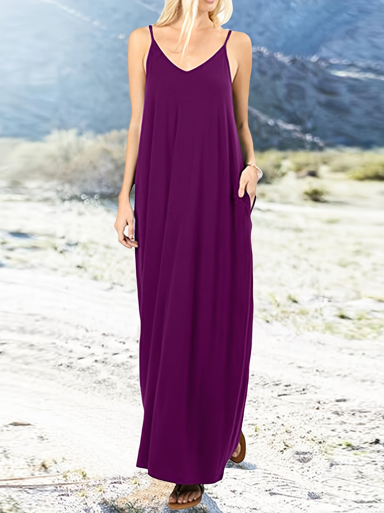 Solid Loose Cami Dress Beach Casual Dress Women's Clothing