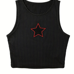 Star Pattern Crop Tank Top Sleeveless Casual Summer Women's Clothing