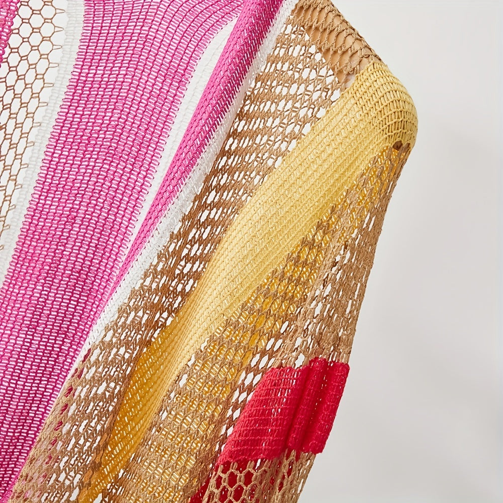 Rainbow Striped Hollowed Out Sunscreen Cardigan Cape