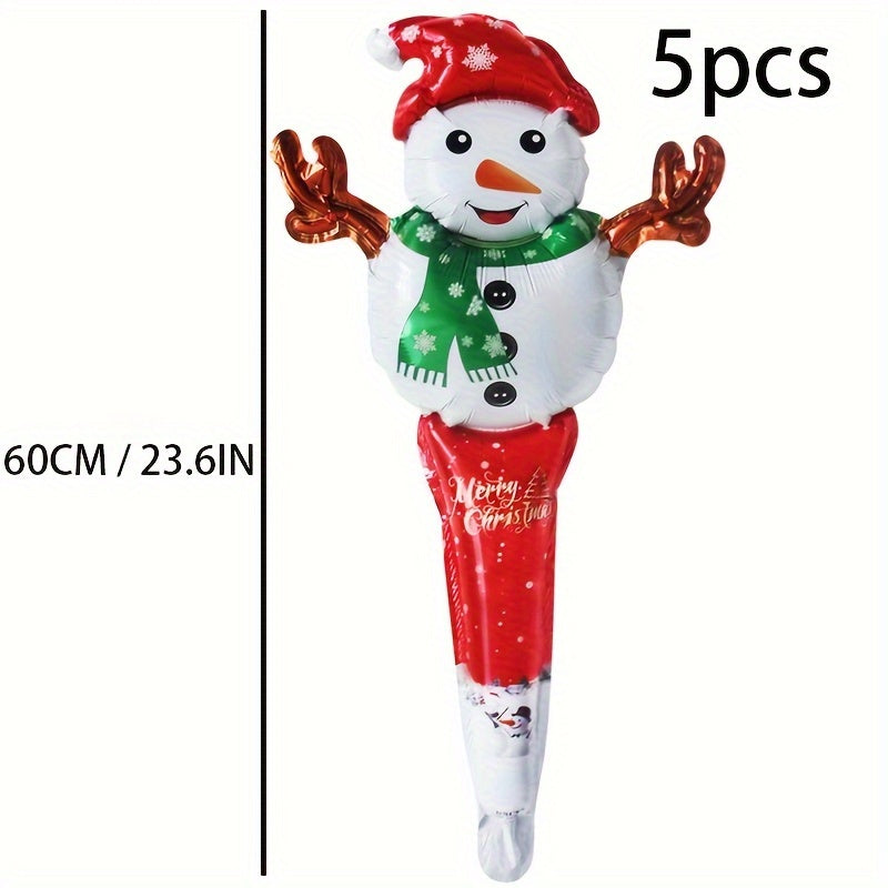 5pcs Christmas Balloons Handheld Stick Aluminum Film Party Decoration