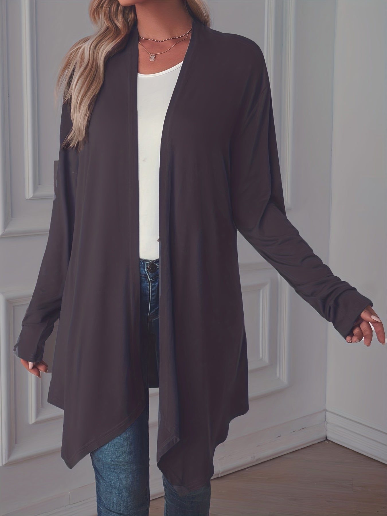  Casual Cardigan Women's Plus Solid Long Sleeve Open Front