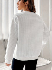 Waffle Grid Crew Neck Sweatshirt for Women
