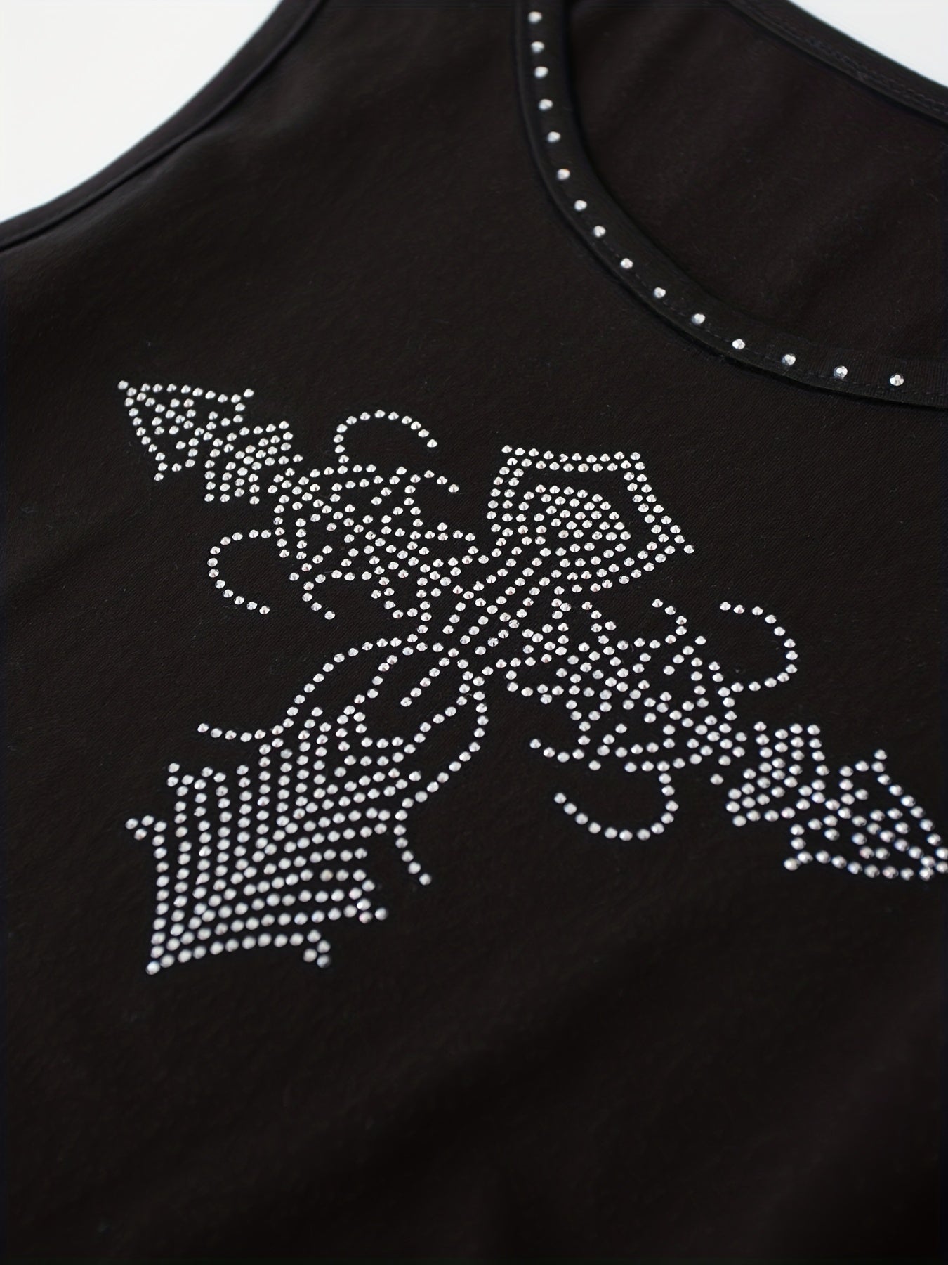 Rhinestone Graphic Print Crew Neck Tank Top