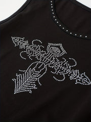 Rhinestone Graphic Print Crew Neck Tank Top