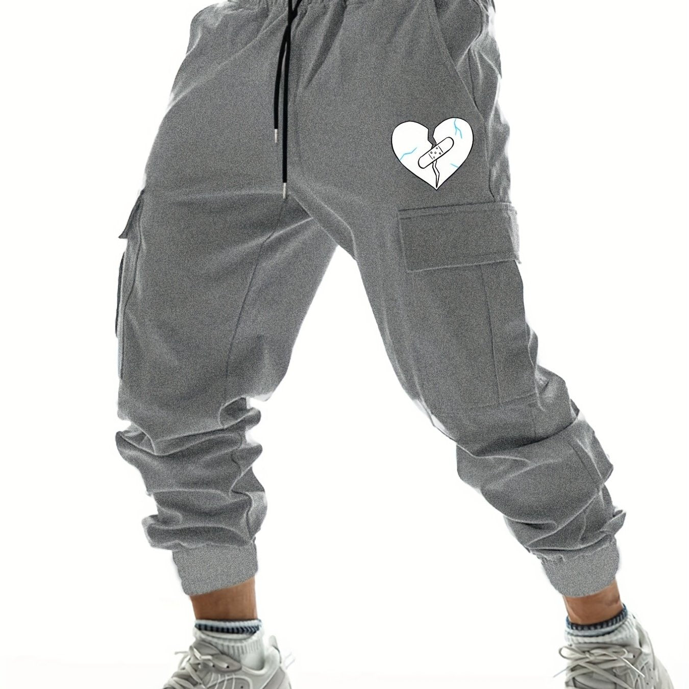 Broken Heart Print Men's Cargo Pants With Flap Pockets