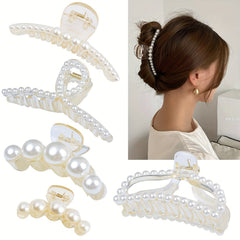 5 PCS Faux Pearl Hair Claw Large Shark Claw Head Jewelry Ponytail Holder