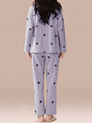 Polka Dot Pajama Set Long Sleeve Top & Pants Women's Sleepwear
