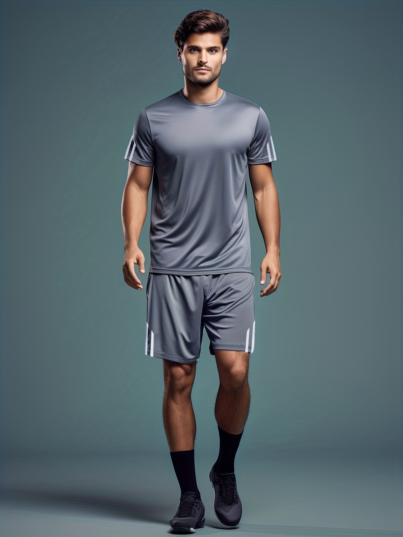 Men's Breathable Striped Top & Casual Stretch Shorts Set for Sports