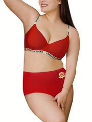 3 Pack Plus Size Panties Set Women's Plus Letter & Floral Print Elastic Waist