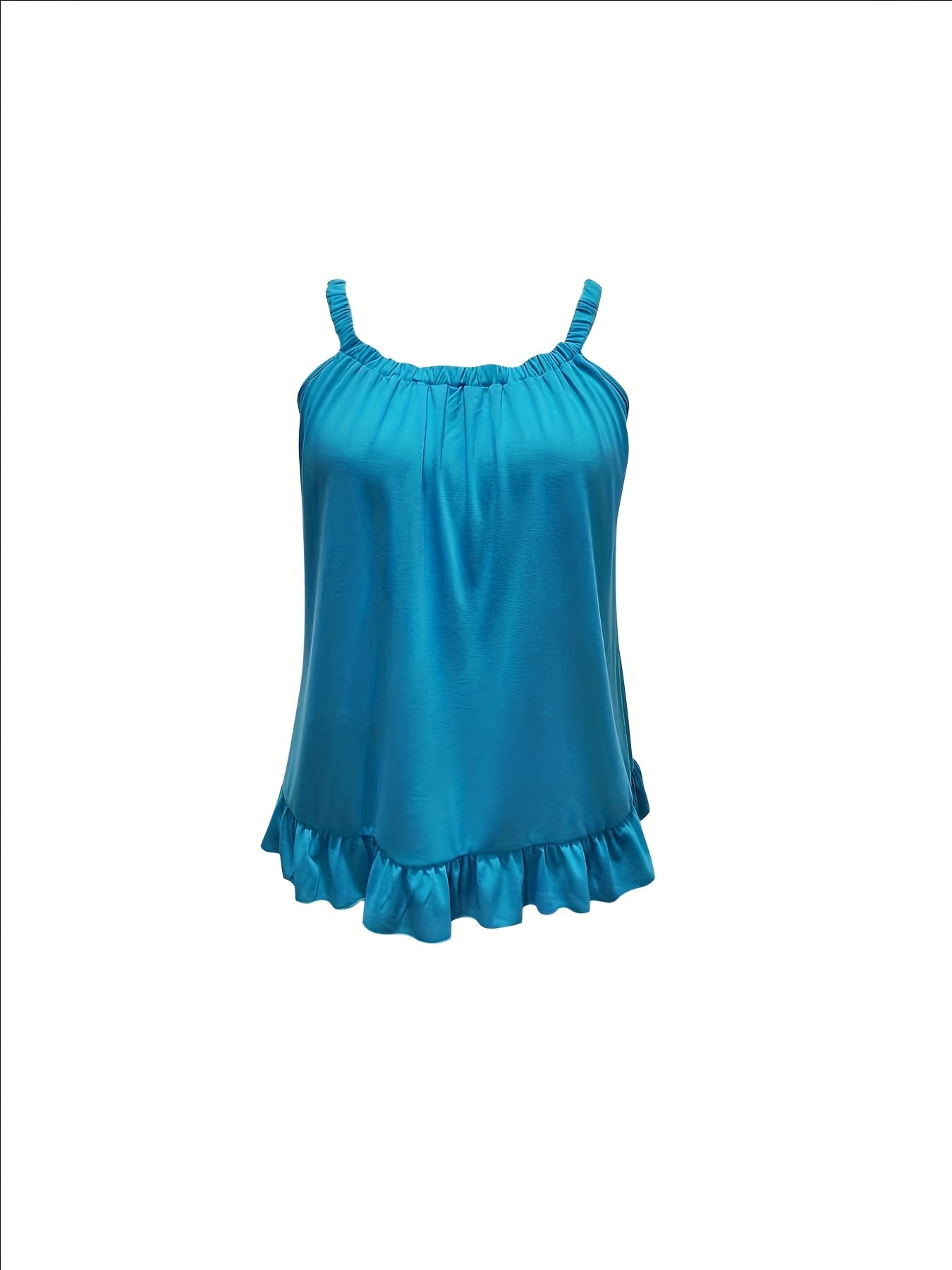  Solid Ruched Ruffle Trim Cami Top