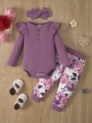 Baby Girl's Triangle Romper Floral Print Trousers Set