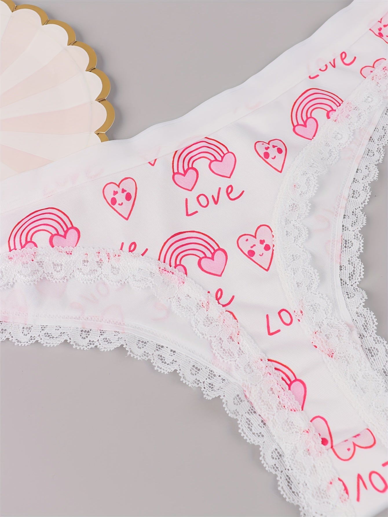 5 Pack Plus Size Panties Set Women's Plus Cat & Heart & Daisy Print