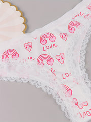 5 Pack Plus Size Panties Set Women's Plus Cat & Heart & Daisy Print
