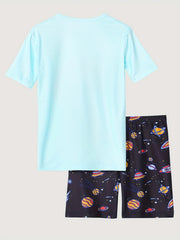 Kids Astronaut Print Pajama Set Short Sleeve Top & Shorts