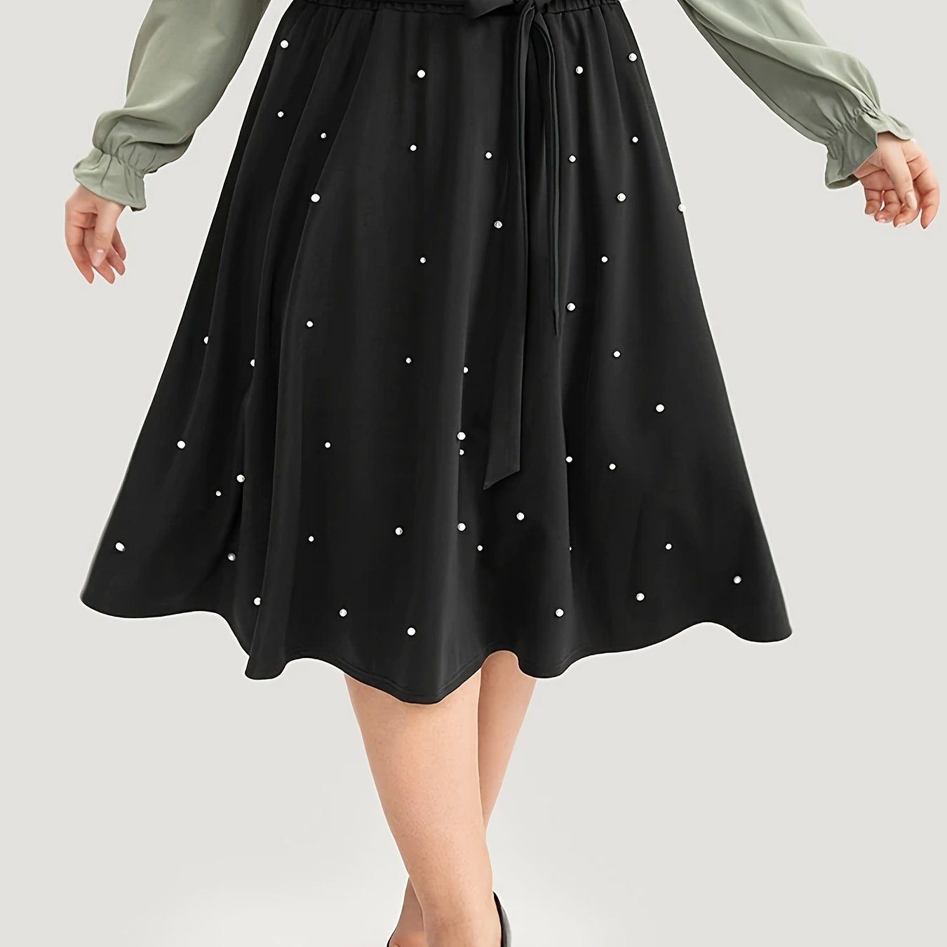  Solid Faux Pearl Decor Maxi Skirt