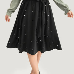  Solid Faux Pearl Decor Maxi Skirt