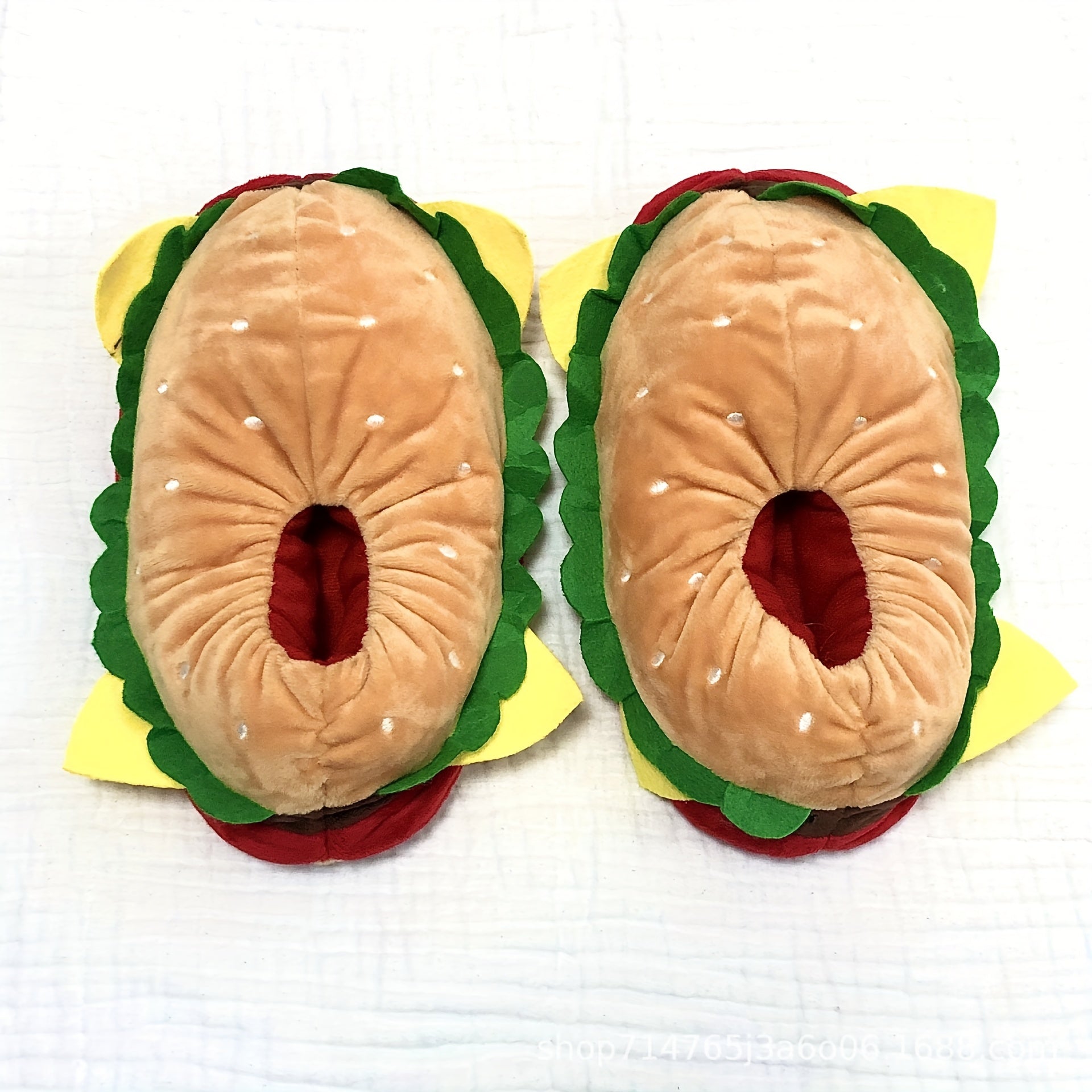 Funny Cartoon Hamburger Novelty Slippers Warm & Cozy Slip On Fuzzy Shoes