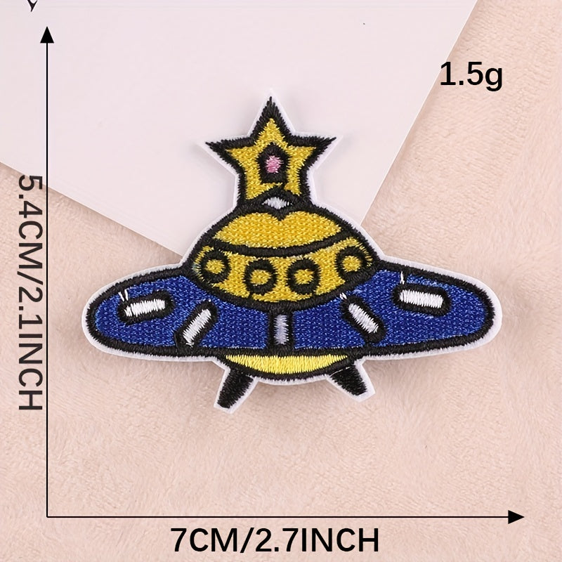 3pcs Alien Spaceship Embroidery Patches Iron on Cloth Stickers For Girls