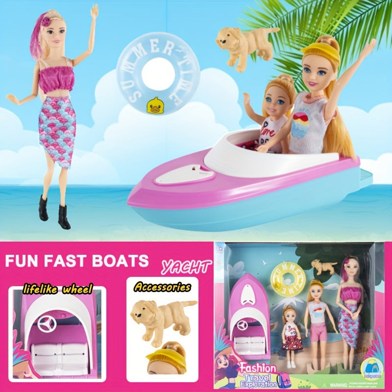 Doll Playset Outdoor Yacht Fast Boats Swim Ring Accessories Giftbox