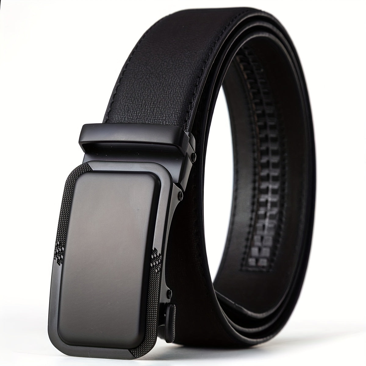 Men's Automatic Buckle PU Belt for Uniform Dress