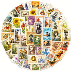 50pcs Retro Stamp Stickers for Guitar Luggage Water Cup DIY Collection
