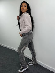 High Waist Ripped Straight Jeans Distressed Denim Pants Women's Clothing