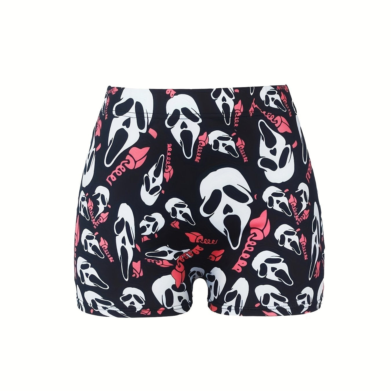  Halloween Shorts Women's Plus Funny Skull Print Elastic High Rise