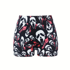  Halloween Shorts Women's Plus Funny Skull Print Elastic High Rise