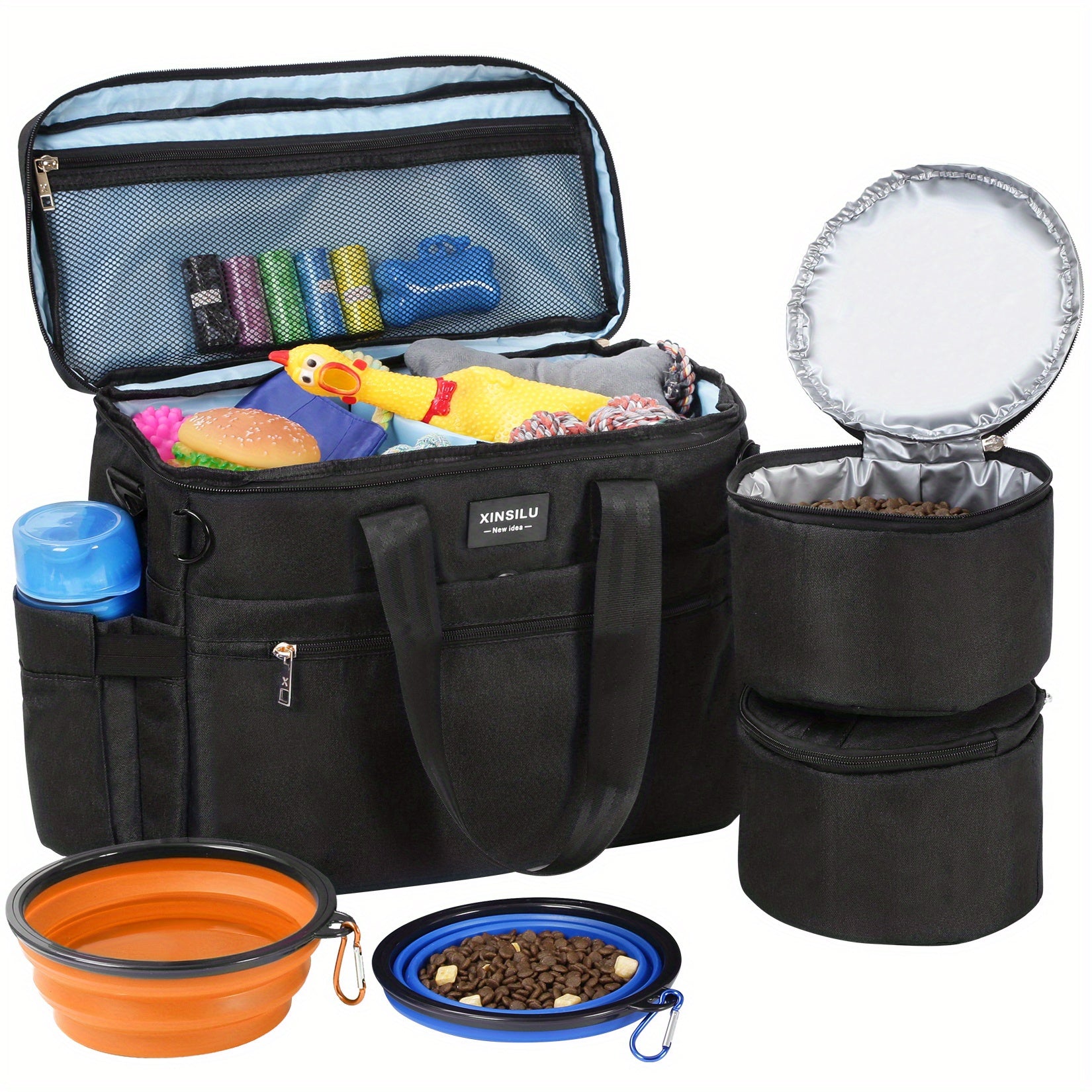 5Pcs Dog Travel Bag Set with 2 Food Containers, 2 Bowls