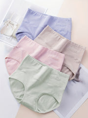 4pcs High Waist Stretchy Panties Breathable Solid Briefs
