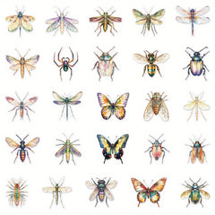 50pcs Reusable Insect Watercolor Stickers Vibrant Mixed Colors Irregular Shapes