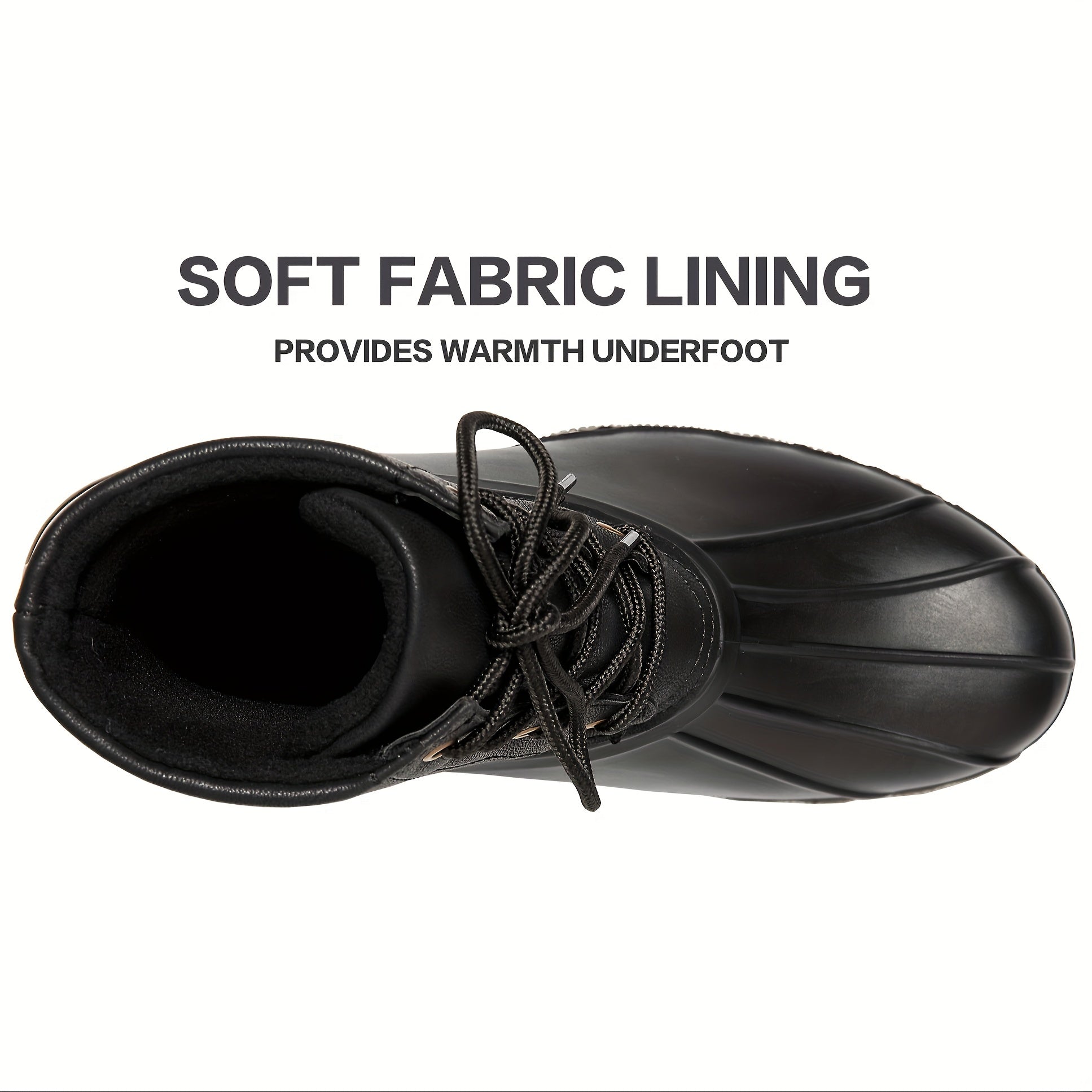 Thermal Waterproof PVC Duck Boots Lace Up Flat Non Slip Rain Snow Boots