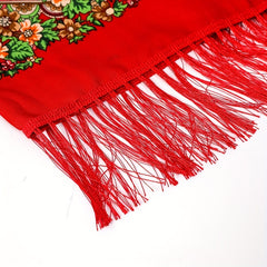 Vintage Flower Print Oversized Shawl with Tassel Wrap