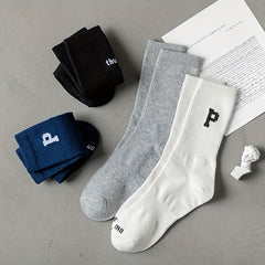 4 Pairs Letter Print Socks Breathable Mid Tube Stockings