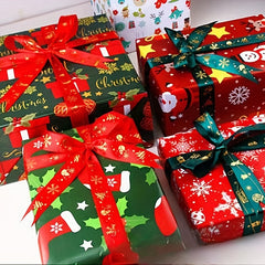 5m Christmas Gift Ribbon Bronzing Diy Decoration Silk Ribbon Flower Art