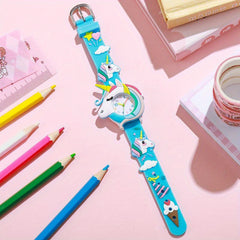 Pastel Rainbow Unicorn Watch for Girls, Silicone Strap, Analog, Quartz