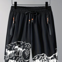 Men's Waves Print Drawstring Basketball Shorts Rapid Drying Gym Clothing