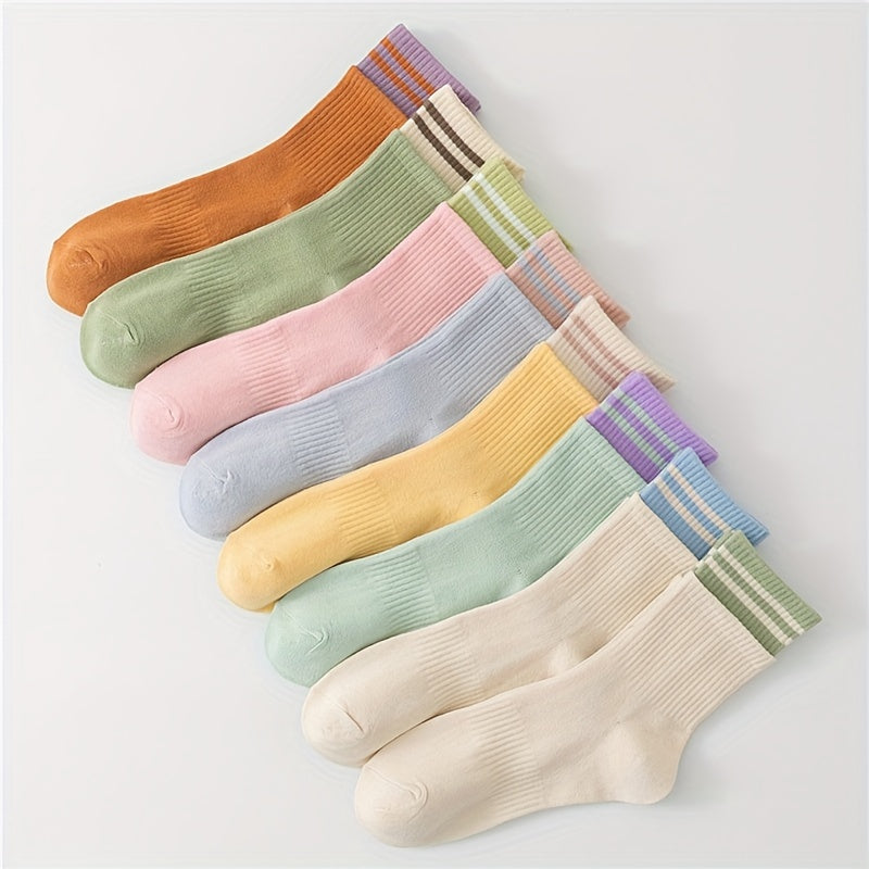 8 Pairs Striped Socks Soft & Breathable Casual Mid Tube Stockings