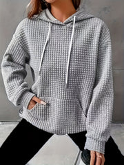  Solid Textured Long Sleeve Hoodie With Pockets