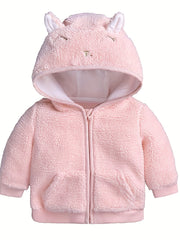 Fleece Bear Jacket For Baby Boys & Girls, Warm Hooded Coat