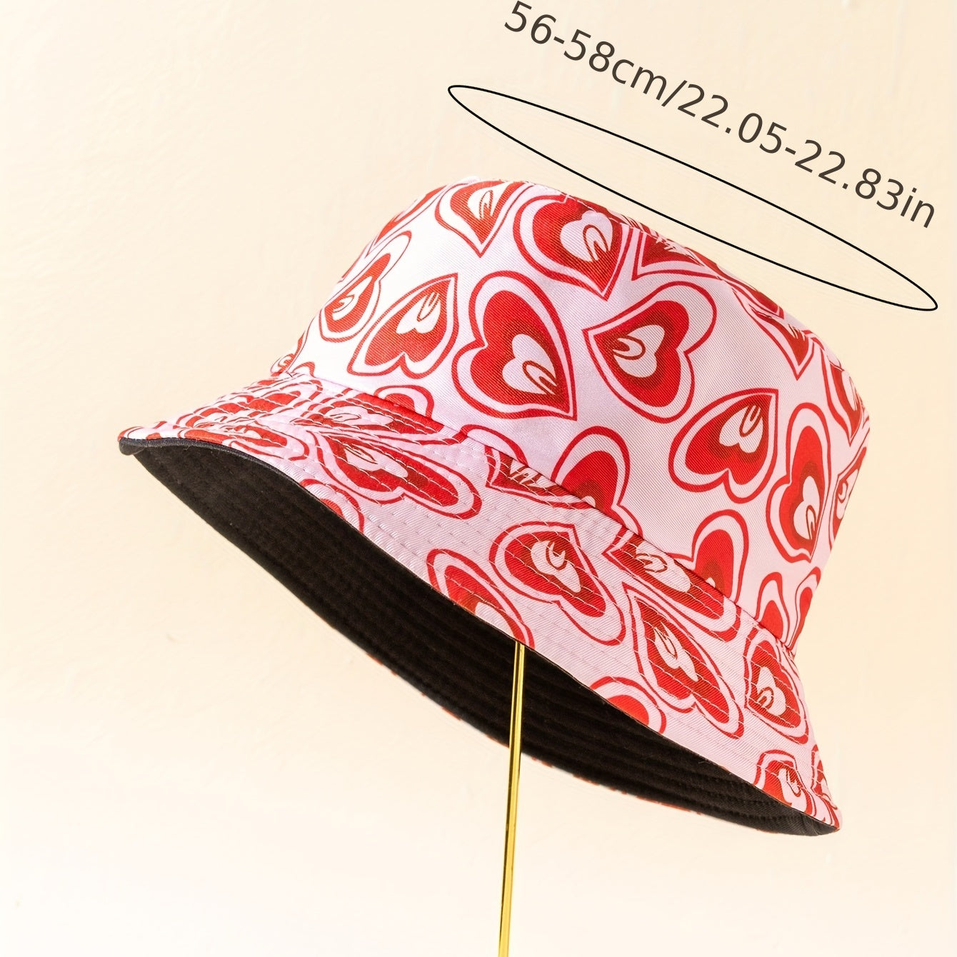 Heart Print Cartoon Bucket Hat Reversible Foldable Basin Hat