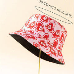 Heart Print Cartoon Bucket Hat Reversible Foldable Basin Hat