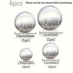 6pcs Stainless Steel Hollow Gazing Ball Silvery Mirror Polished Sphere
