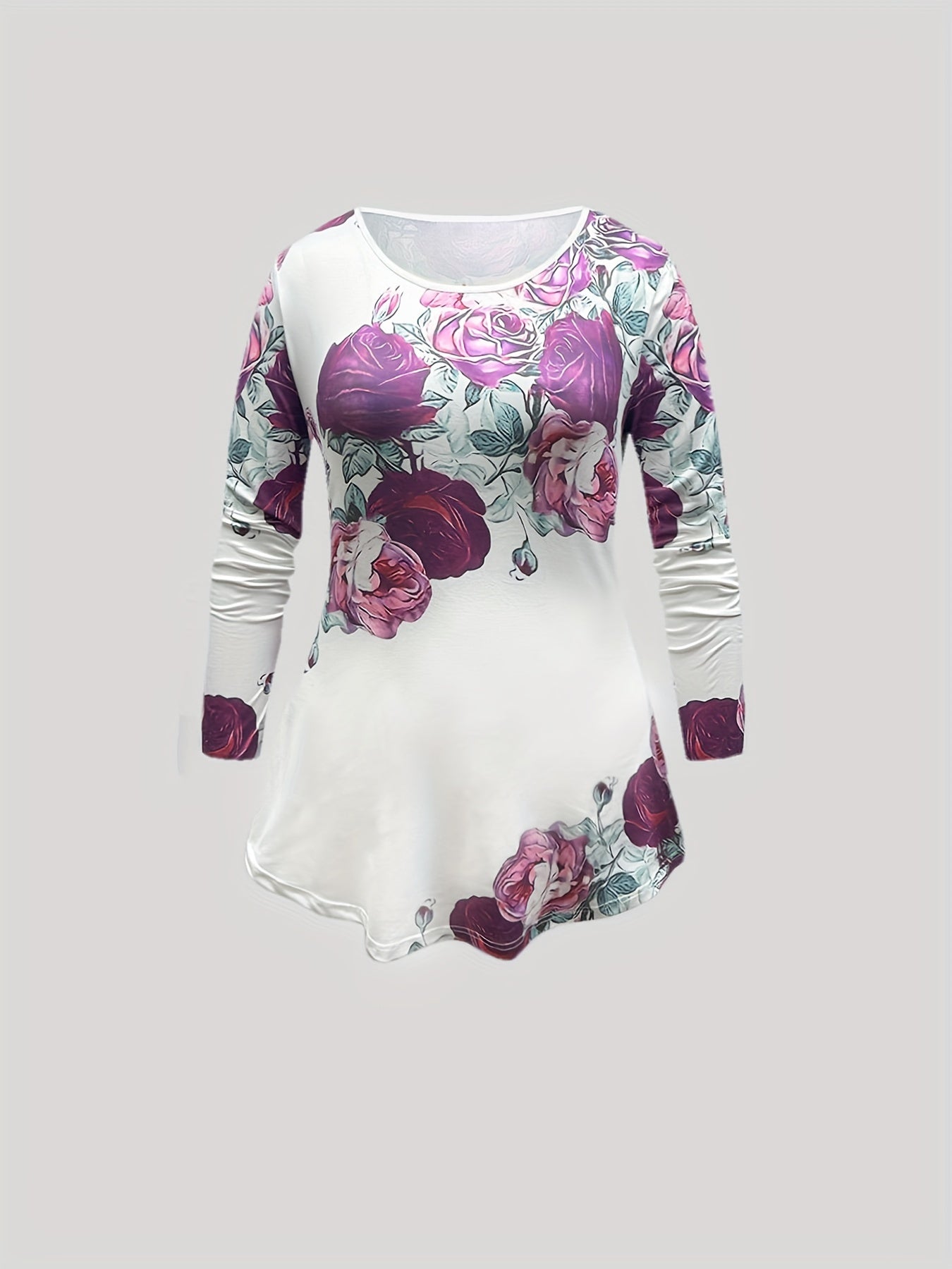  Floral Print Long Sleeve Top & Denim Leggings Set