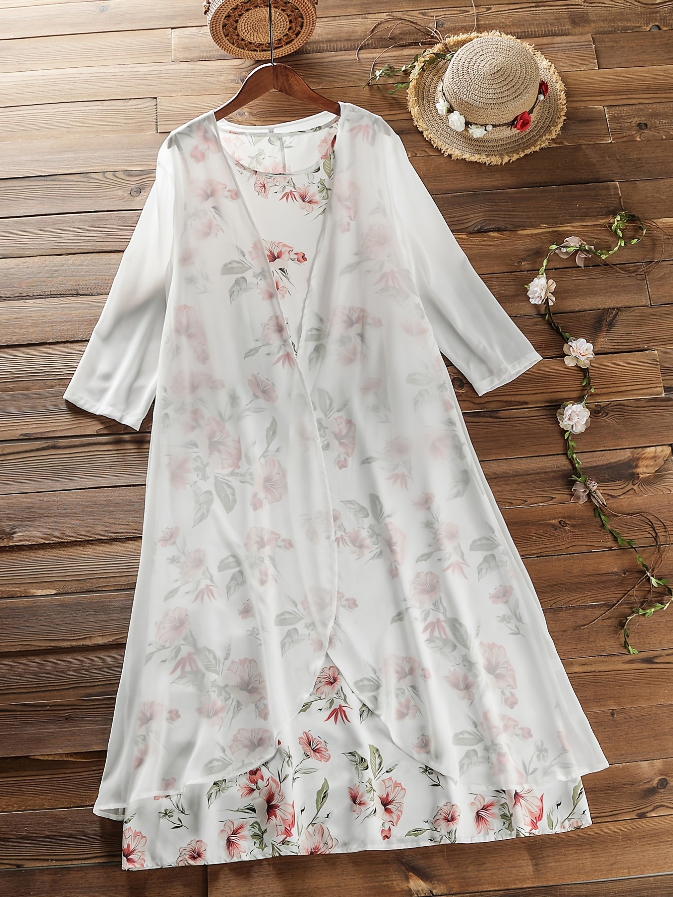  Women's Floral Tank Dress & Cardigan Set