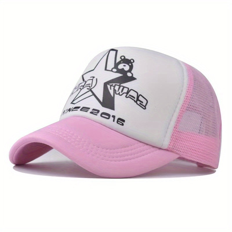 Star Bear Print Baseball Cap Cartoon Mesh Trucker Hat Adjustable Sun Hat