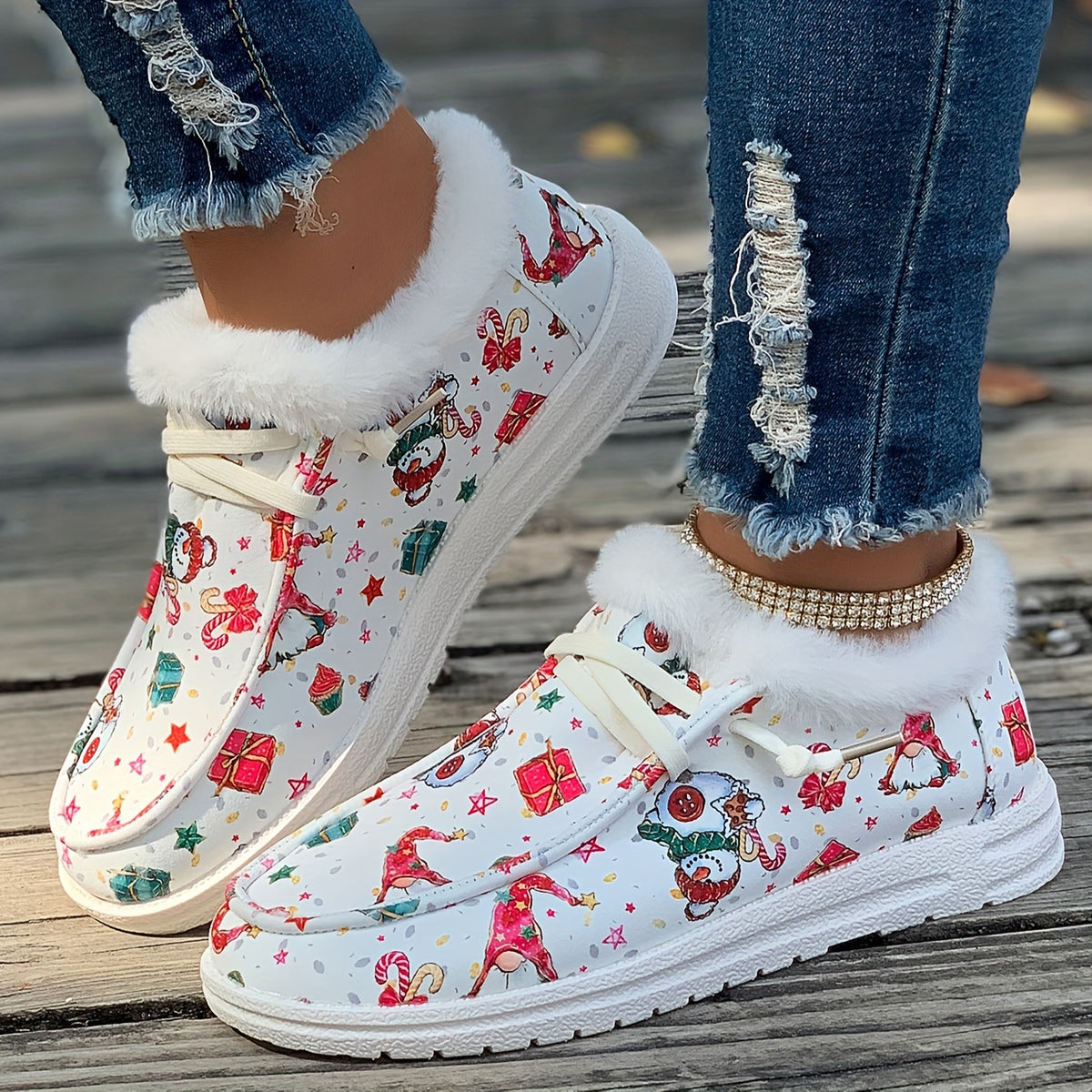 Women's Christmas Snow Boots with Dwarf & Snowflake Cartoon Patterns